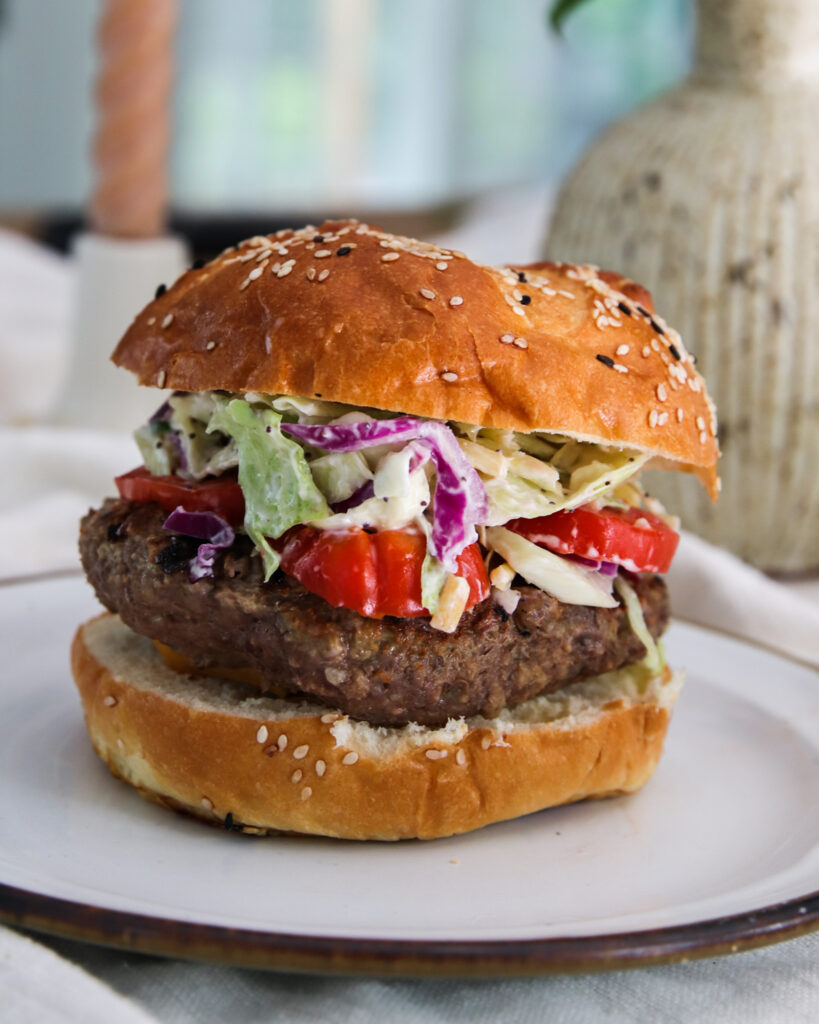 the best burger with cajun mayo and homemade coleslaw