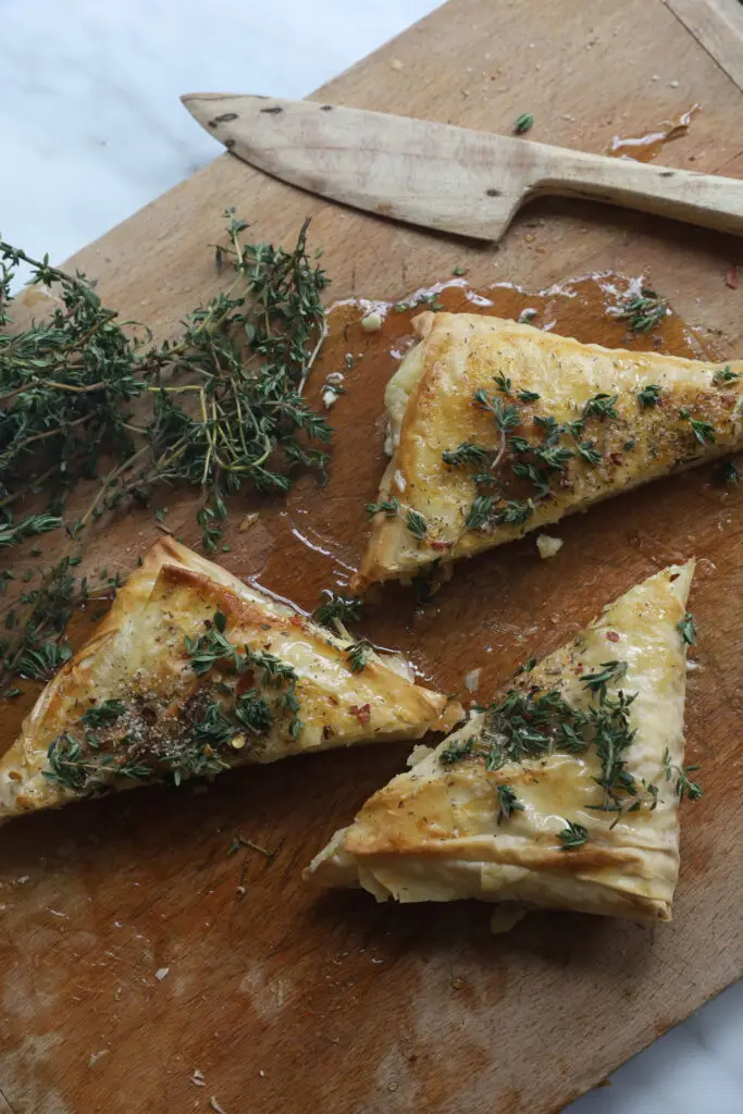phyllo dough wrapped feta with thyme and honey