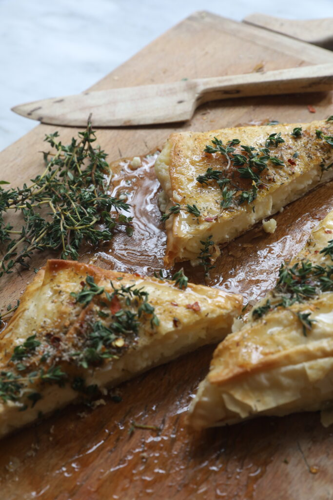phyllo dough wrapped feta with thyme and honey