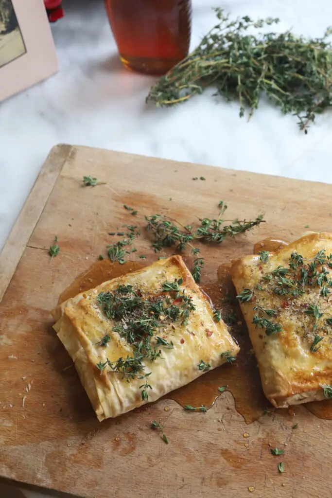 phyllo dough wrapped feta with thyme and honey