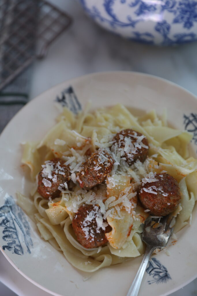 Chicken  meatballs in creamy Pappardelle