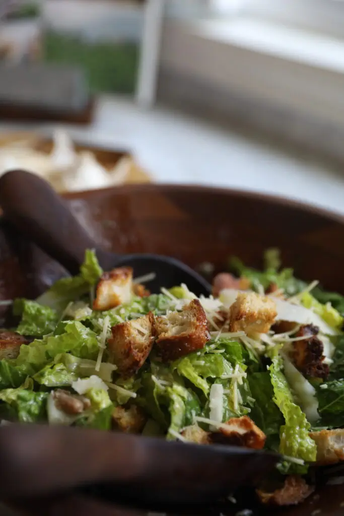 caesar salad with homemade croutons