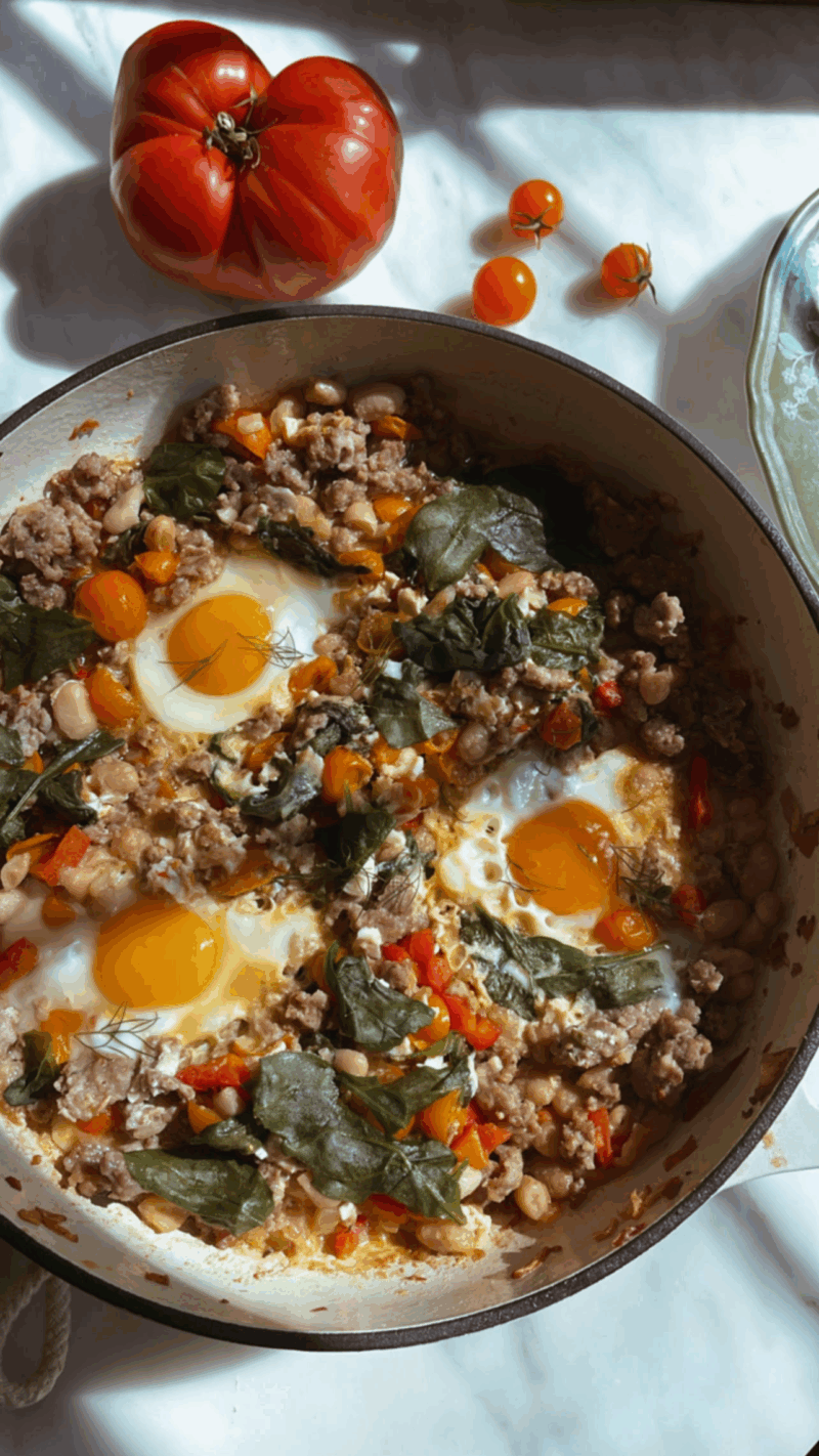 sausage and white bean skillet breakfast