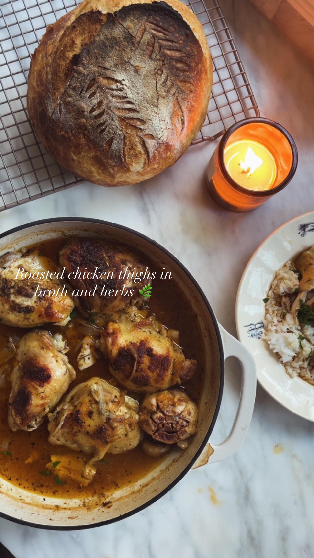 slow roasted chicken thighs over rice
