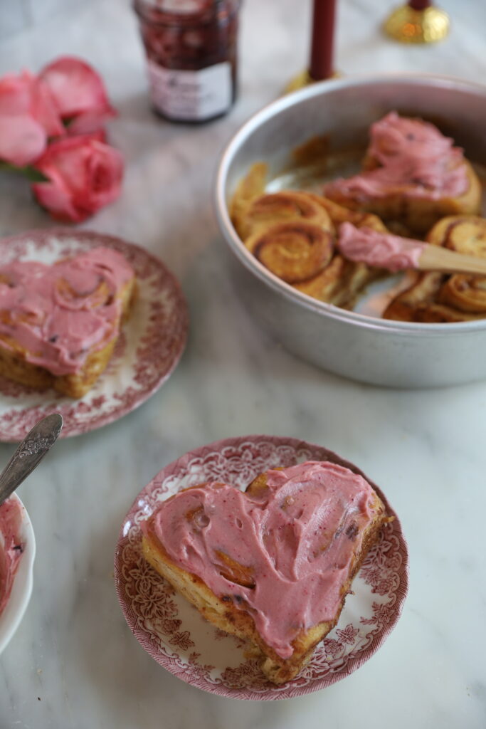 easy frosted pink cinnamon rolls