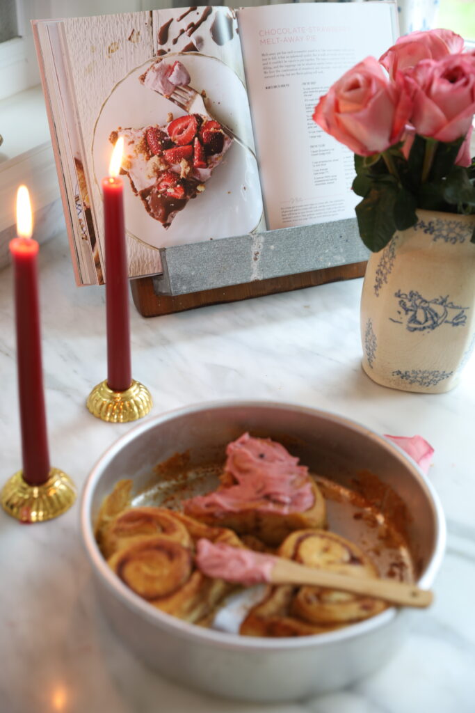 easy frosted pink cinnamon rolls