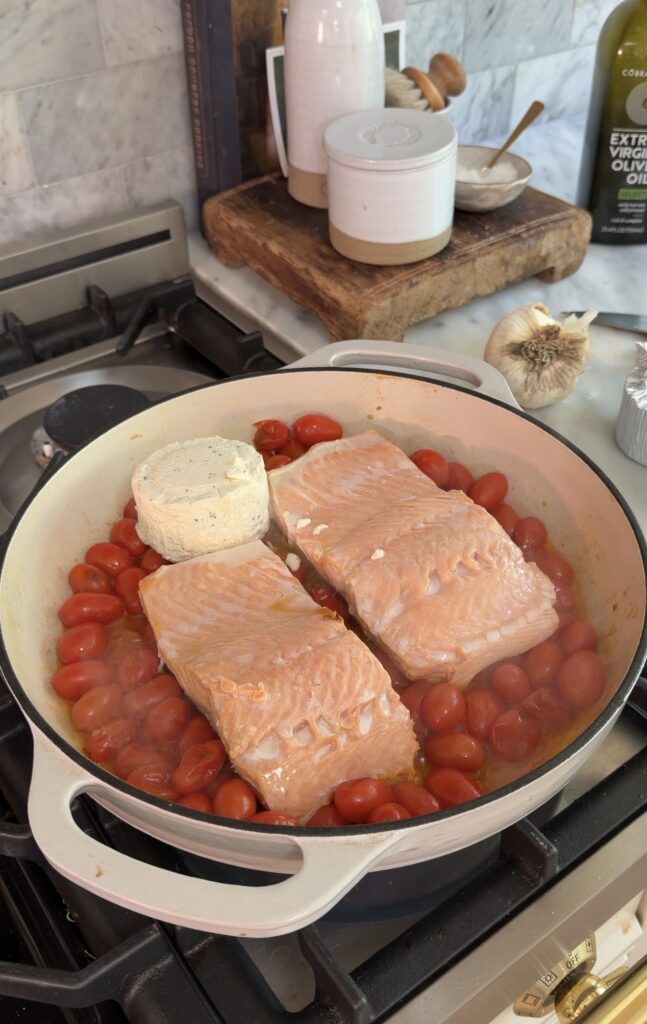 skillet salmon with burst tomatoes