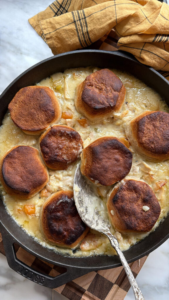 Rotisserie Chicken Pot Pie with Golden Biscuits